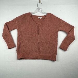Warm & Cozy Sweater Women's‎ Small Brown Cotton Knitted Fuzzy Neck Pullover